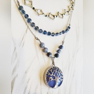 NEW SODALITE Sterling Silver LAYERING  Necklace TREE OF LIFE